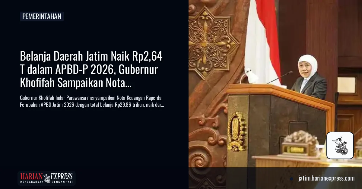 Belanja Daerah Jatim Naik Rp2,64 T dalam APBD-P 2026, Gubernur Khofifah Sampaikan Nota Keuangan