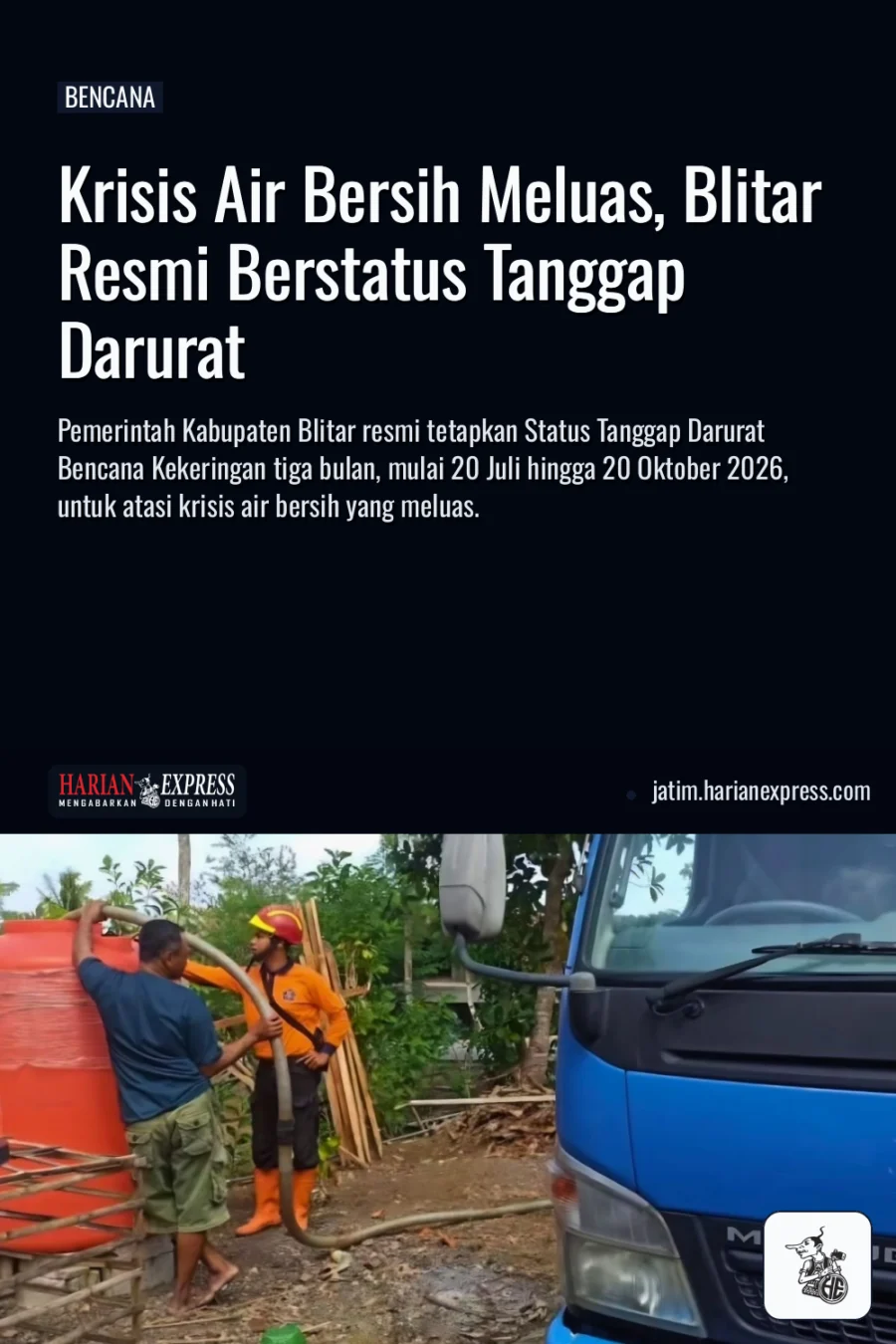 Krisis Air Bersih Meluas, Blitar Resmi Berstatus Tanggap Darurat