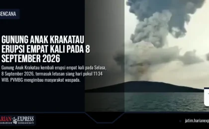 Gunung Anak Krakatau Erupsi Empat Kali pada 8 September 2026