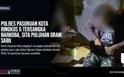 Polres Pasuruan Kota Ringkus 5 Tersangka Narkoba, Sita Puluhan Gram Sabu