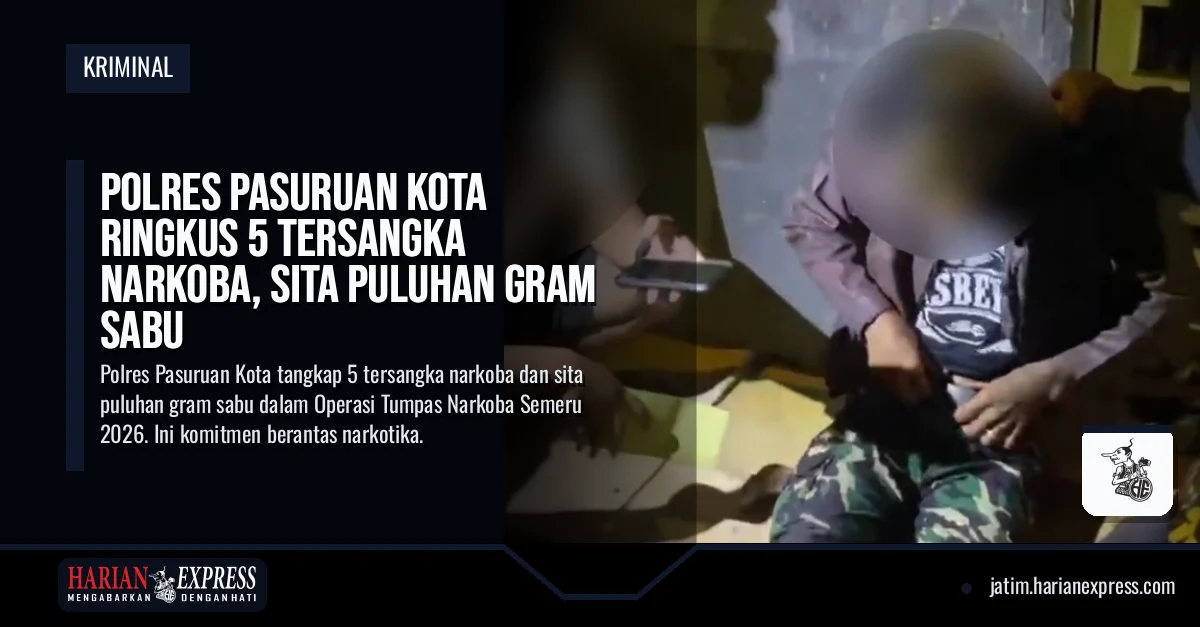 Polres Pasuruan Kota Ringkus 5 Tersangka Narkoba, Sita Puluhan Gram Sabu
