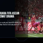 Timnas Indonesia merayakan gol bunuh diri pemain Thailand, Sanron Iklas, pada laga final FIFA ASEAN Cup 2026 di SUGBK, Jakarta, Senin (5-10-2026). (Bola.com/Budy Santoso)